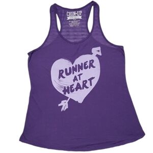 Chin-up Womens Large Athletic Racer Back Graphic "Runner at Heart" Work Out Tank